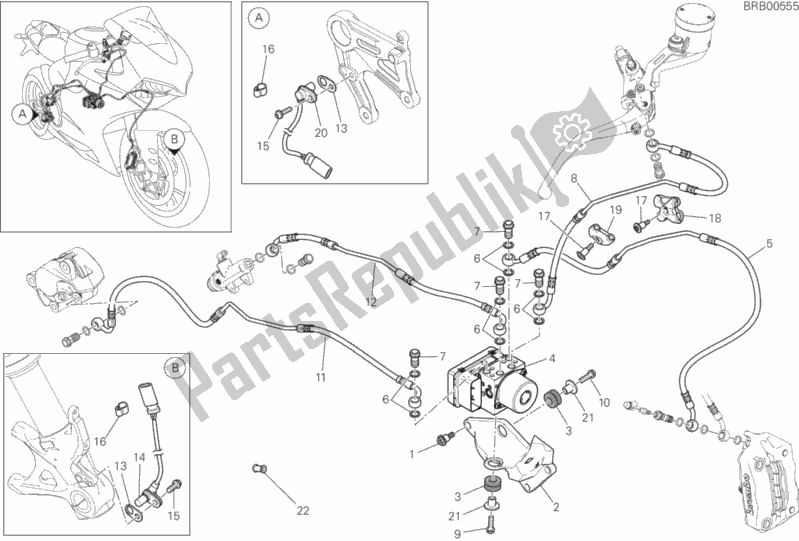 Alle onderdelen voor de Antiblokkeersysteem (abs) van de Ducati Superbike 959 Panigale ABS USA 2017